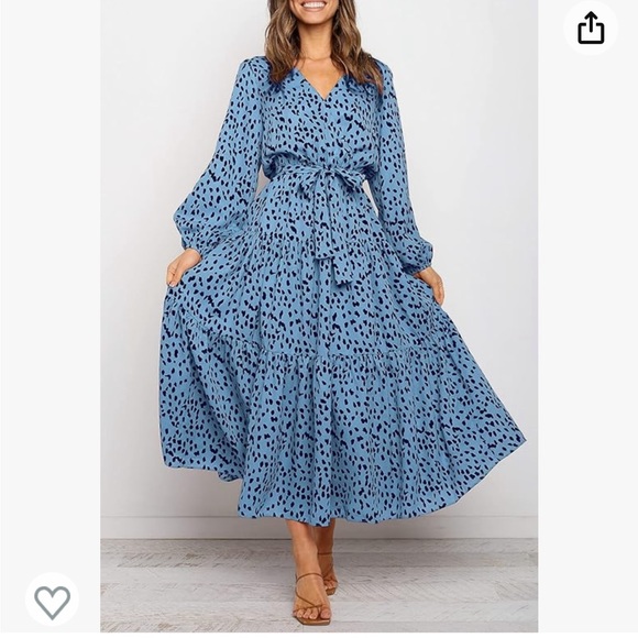 Boho Long-sleeved Maxi Dress- blue leopard print - Picture 3 of 11